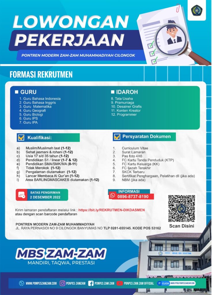 MARI BERGABUNG BERSAMA PONTREN MODERN ZAM-ZAM MUHAMMADIYAH